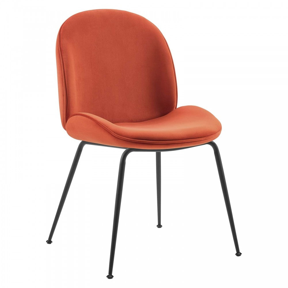Scoop Black Powder Coated Steel Leg Performance Velvet Dining Chairs - Set of 2, Orange
