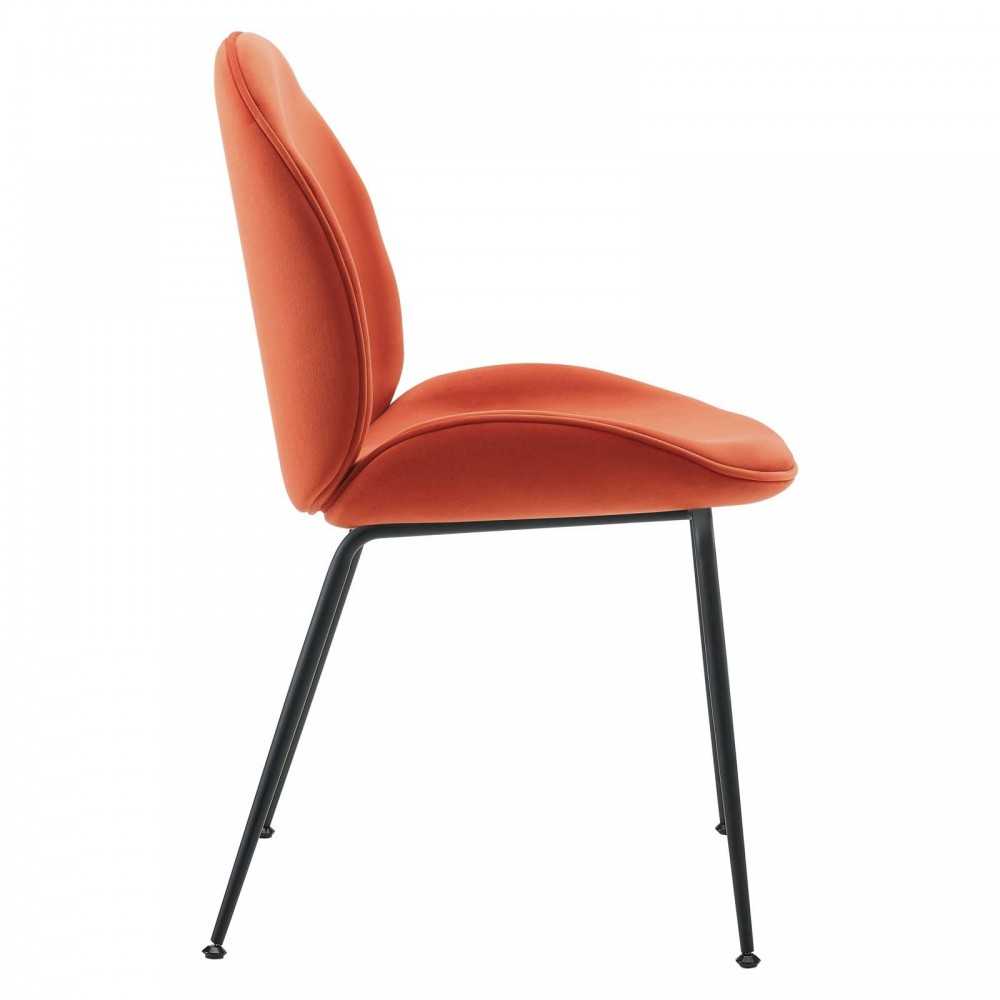 Scoop Black Powder Coated Steel Leg Performance Velvet Dining Chairs - Set of 2, Orange