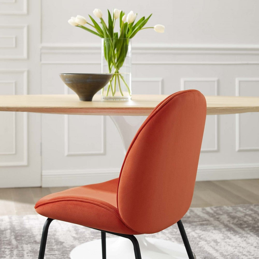 Scoop Black Powder Coated Steel Leg Performance Velvet Dining Chairs - Set of 2, Orange