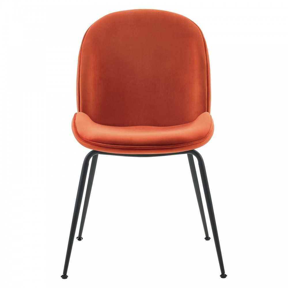 Scoop Black Powder Coated Steel Leg Performance Velvet Dining Chairs - Set of 2, Orange