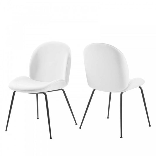 Scoop Black Powder Coated Steel Leg Performance Velvet Dining Chairs - Set of 2, White