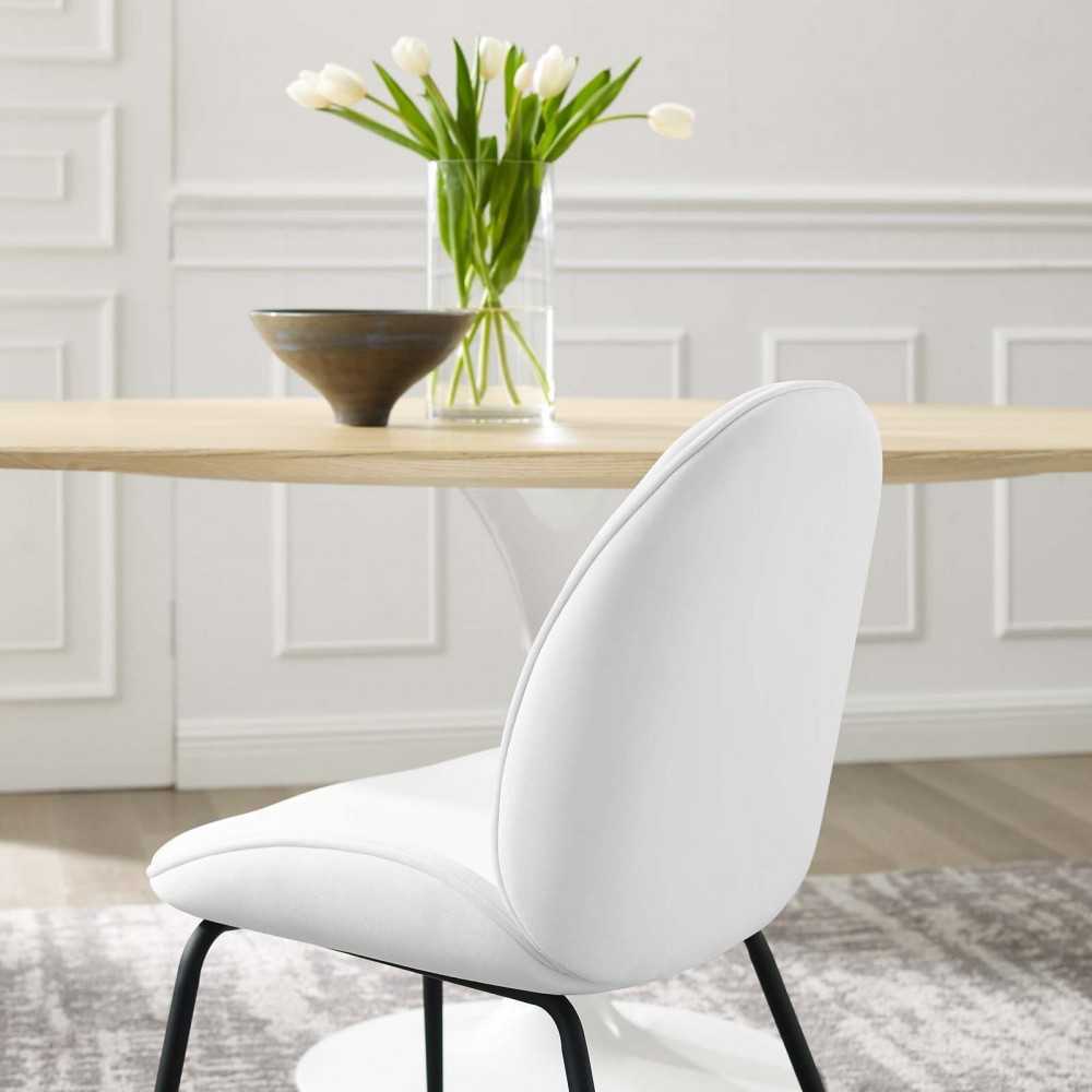 Scoop Black Powder Coated Steel Leg Performance Velvet Dining Chairs - Set of 2, White