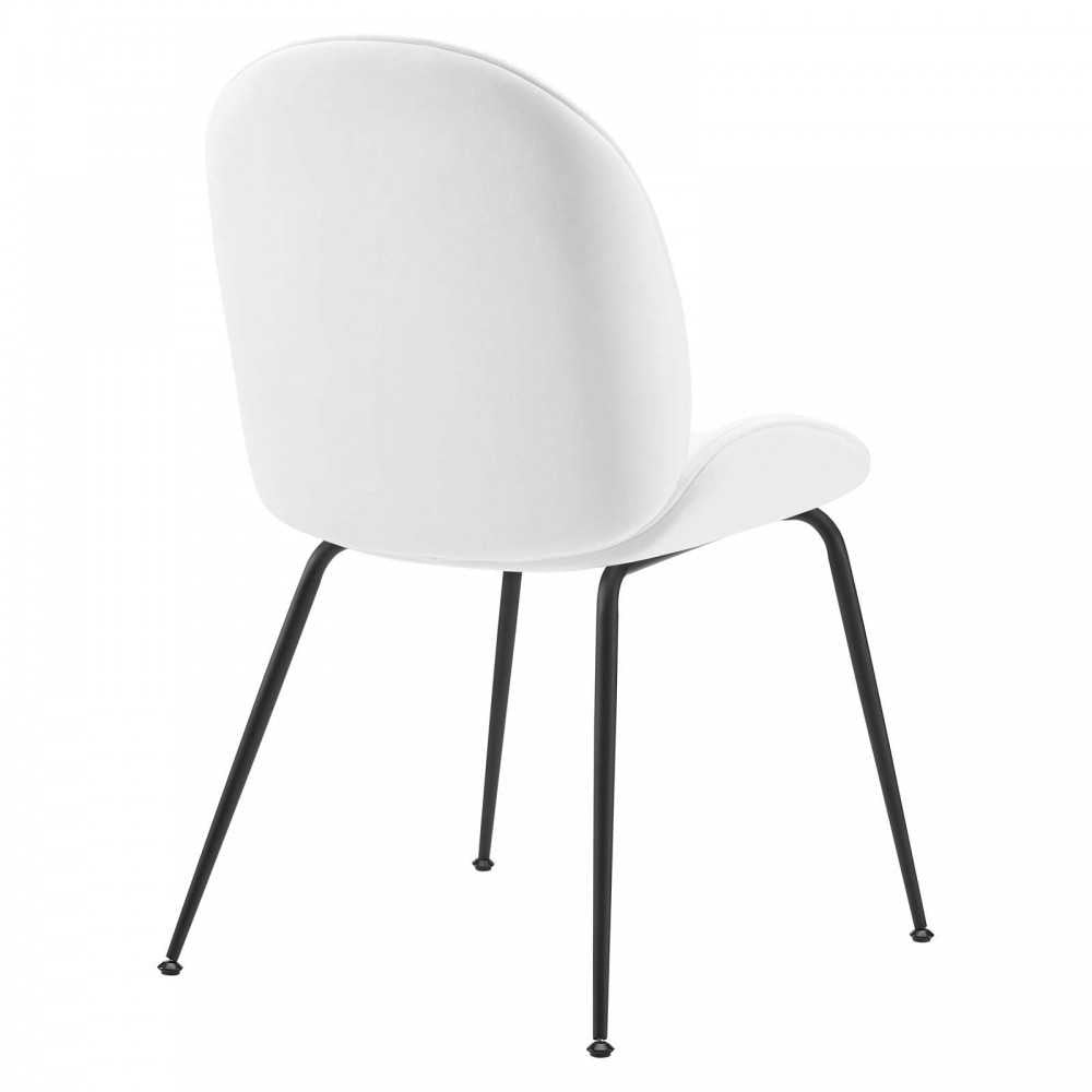Scoop Black Powder Coated Steel Leg Performance Velvet Dining Chairs - Set of 2, White