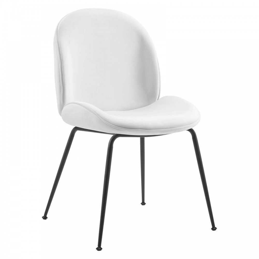 Scoop Black Powder Coated Steel Leg Performance Velvet Dining Chairs - Set of 2, White
