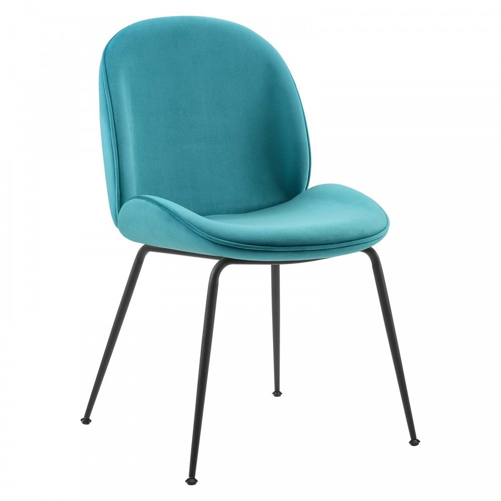 Scoop Black Powder Coated Steel Leg Performance Velvet Dining Chairs - Set of 2, Blue