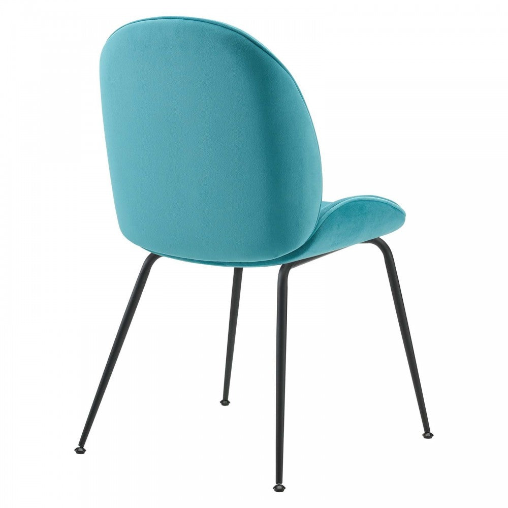 Scoop Black Powder Coated Steel Leg Performance Velvet Dining Chairs - Set of 2, Blue