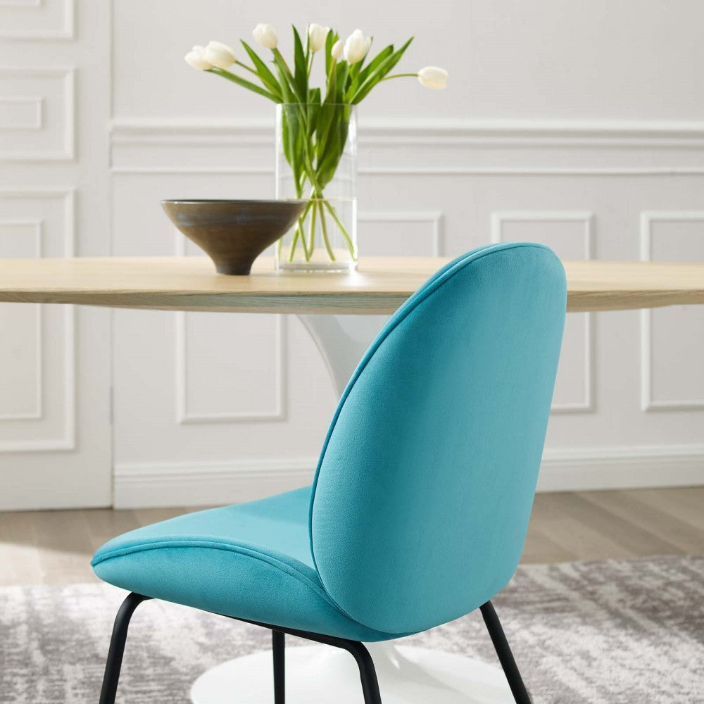 Scoop Black Powder Coated Steel Leg Performance Velvet Dining Chairs - Set of 2, Blue