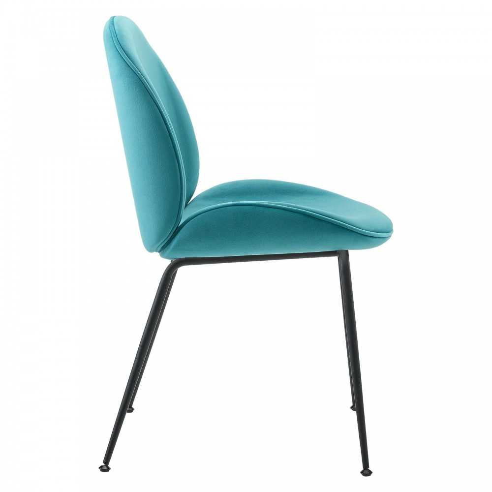 Scoop Black Powder Coated Steel Leg Performance Velvet Dining Chairs - Set of 2, Blue