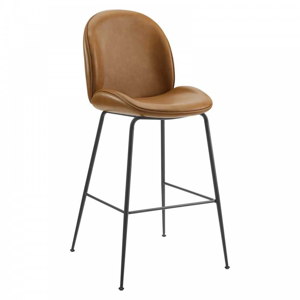 Scoop Black Powder Coated Steel Leg Vegan Leather Bar Stool