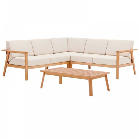 Sedona 4 Piece Outdoor Patio Eucalyptus Wood Sectional, Natural Taupe, EEI-3758-NAT-TAU-SET