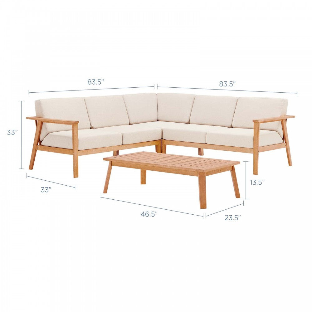Sedona 4 Piece Outdoor Patio Eucalyptus Wood Sectional, Natural Taupe, EEI-3758-NAT-TAU-SET