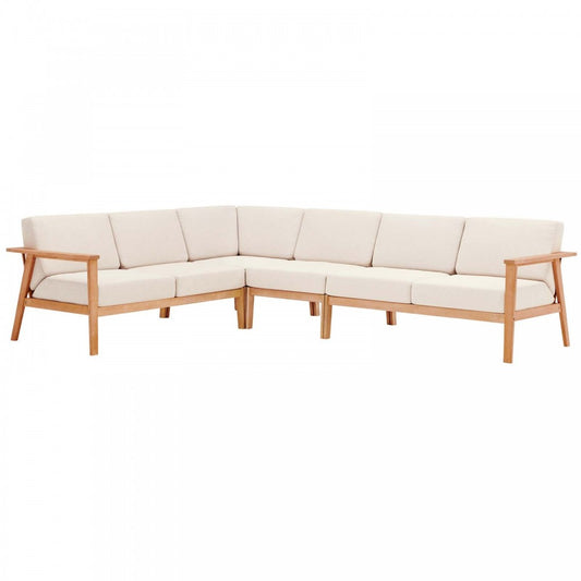 Sedona 4 Piece Outdoor Patio Eucalyptus Wood Sectional, Natural Taupe, EEI-3756-NAT-TAU-SET