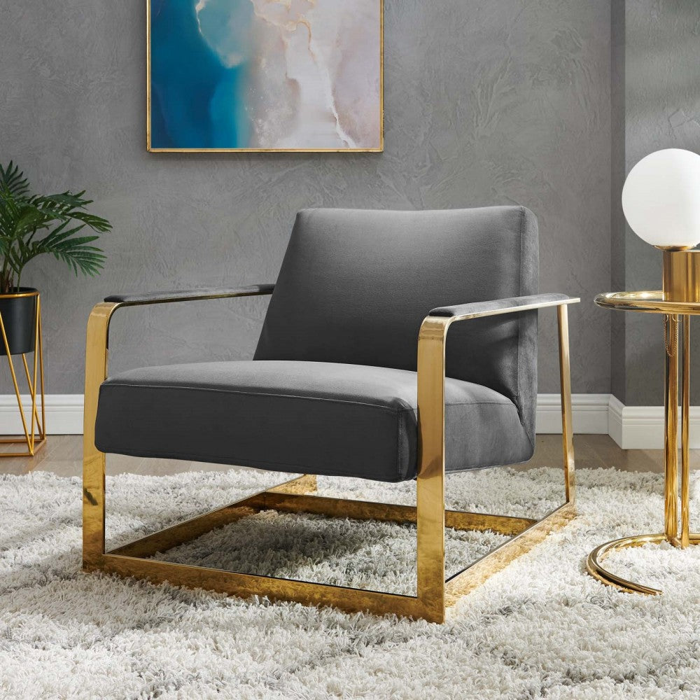 Seg Performance Velvet Accent Chair, Gold Gray