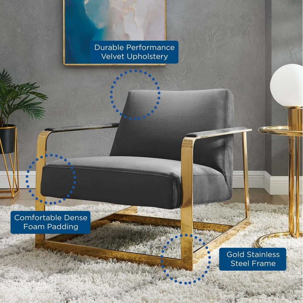 Seg Performance Velvet Accent Chair, Gold Gray
