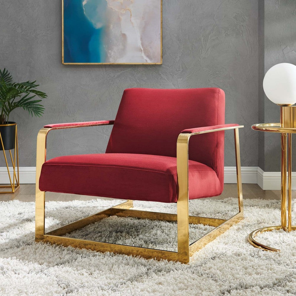 Seg Performance Velvet Accent Chair, Gold Maroon