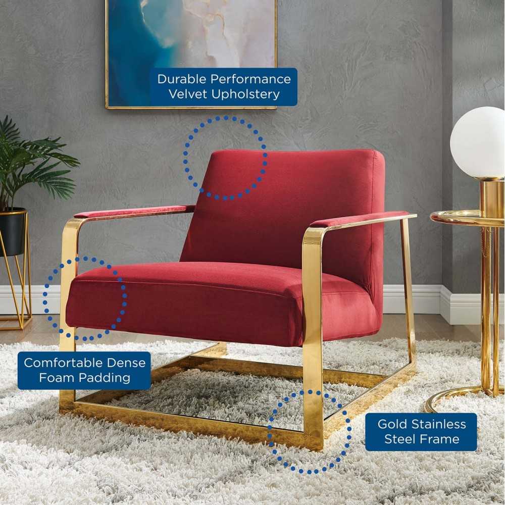 Seg Performance Velvet Accent Chair, Gold Maroon