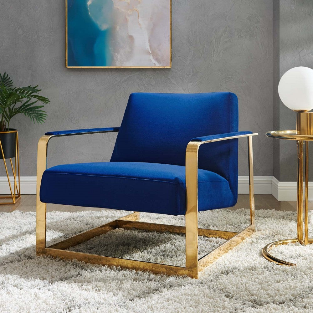 Seg Performance Velvet Accent Chair, Gold Navy
