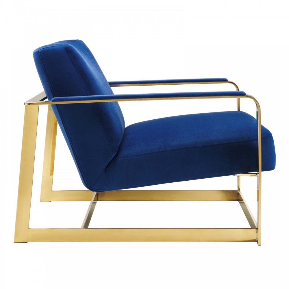 Seg Performance Velvet Accent Chair, Gold Navy