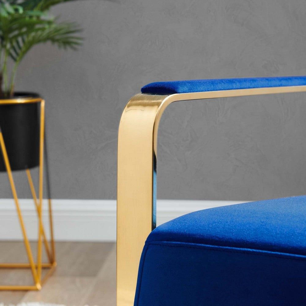 Seg Performance Velvet Accent Chair, Gold Navy