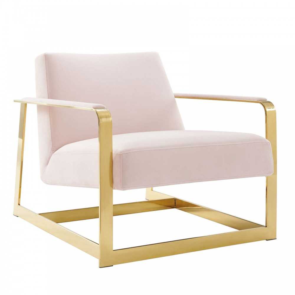 Seg Performance Velvet Accent Chair, Gold Pink