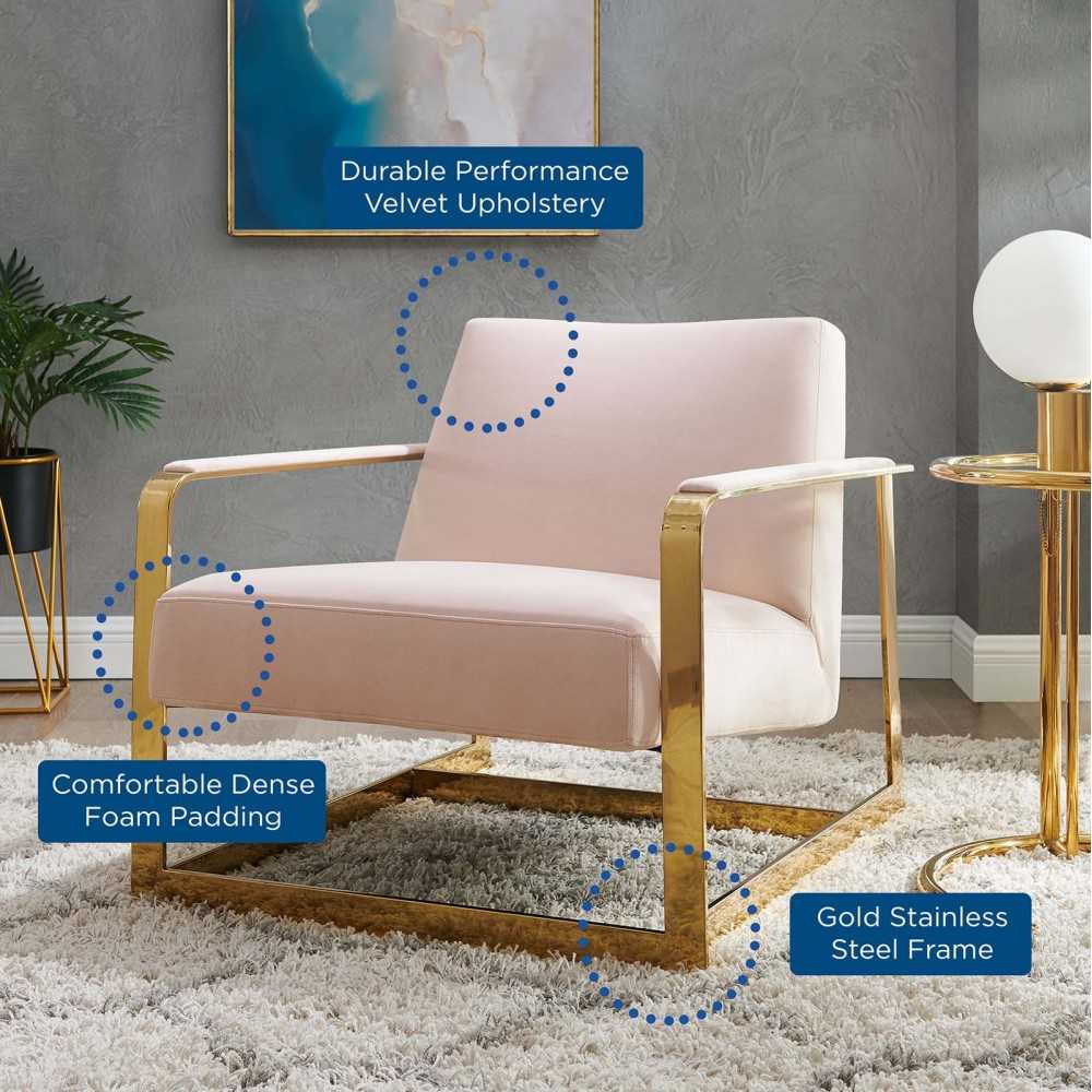 Seg Performance Velvet Accent Chair, Gold Pink