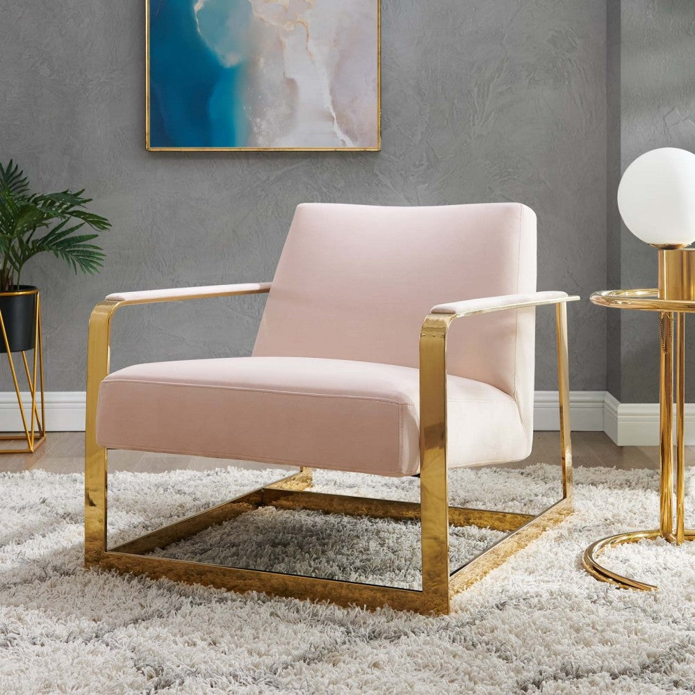 Seg Performance Velvet Accent Chair, Gold Pink