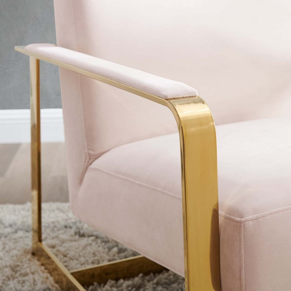 Seg Performance Velvet Accent Chair, Gold Pink