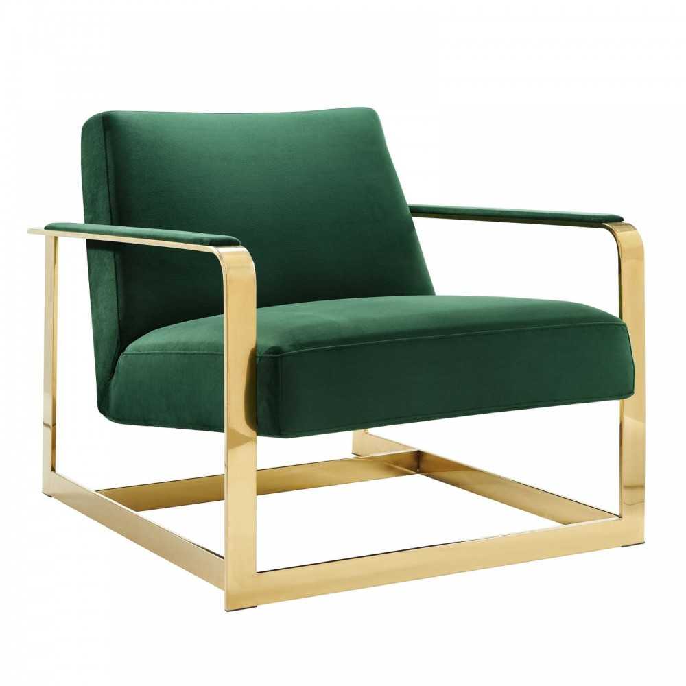 Seg Performance Velvet Accent Chair, Gold Emerald