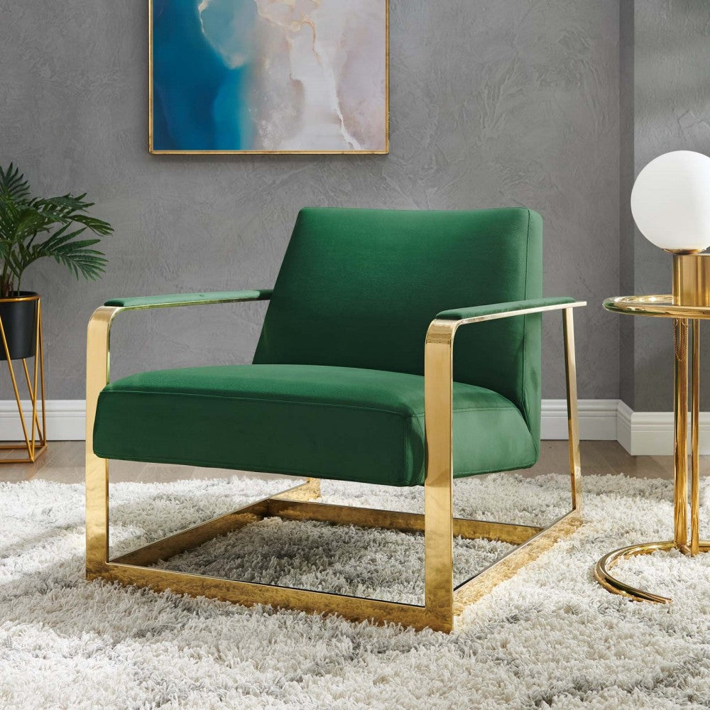 Seg Performance Velvet Accent Chair, Gold Emerald