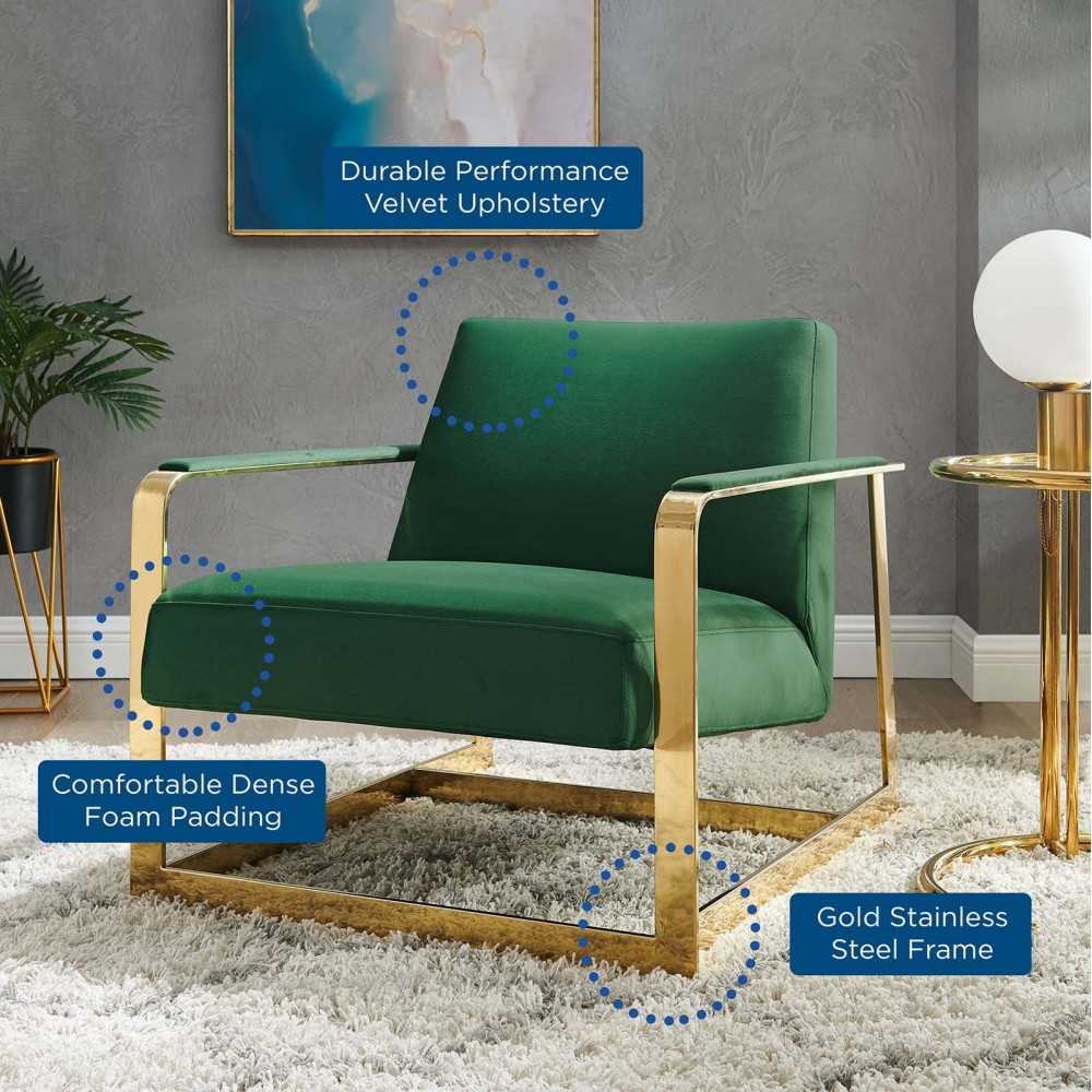 Seg Performance Velvet Accent Chair, Gold Emerald