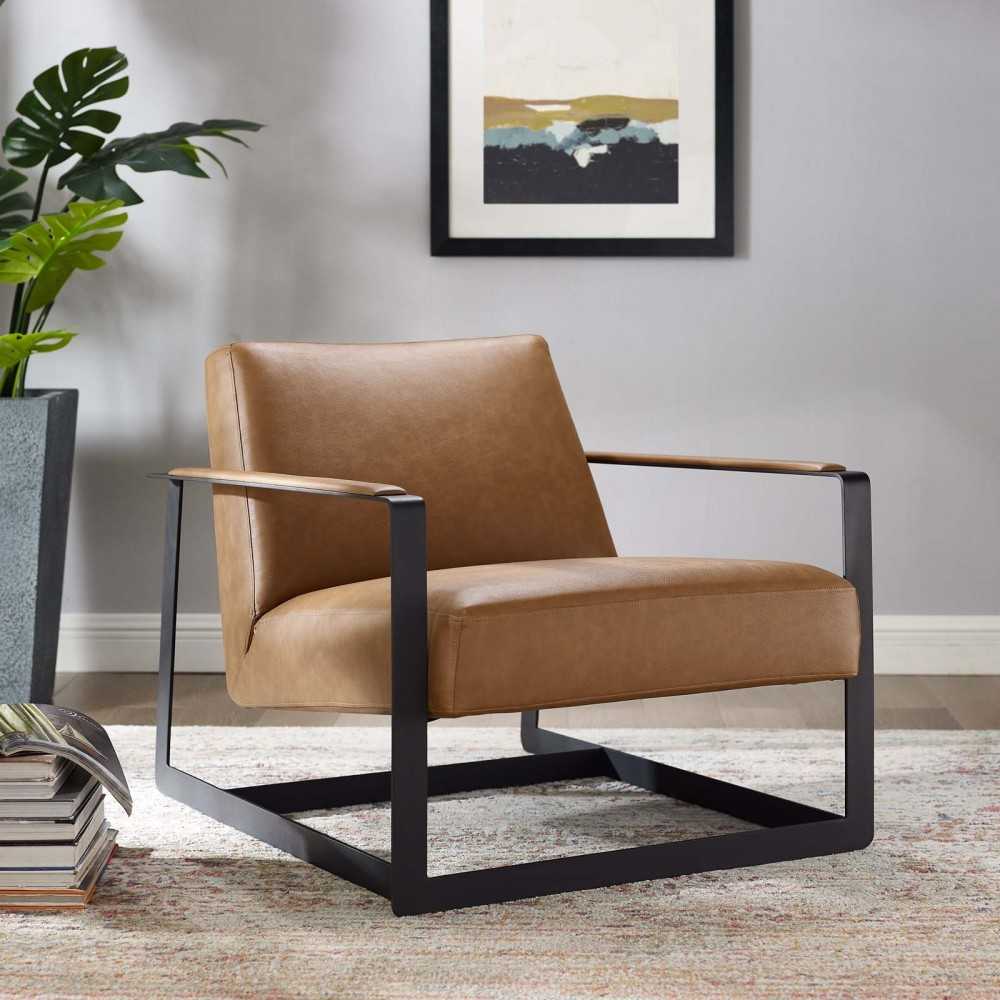 Seg Vegan Leather Accent Chair, Tan