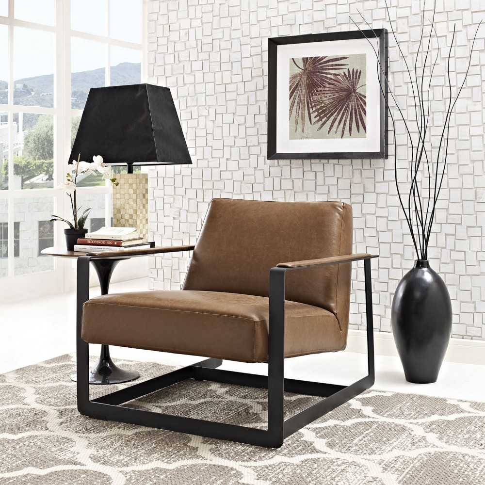 Seg Vegan Leather Accent Chair, Brown