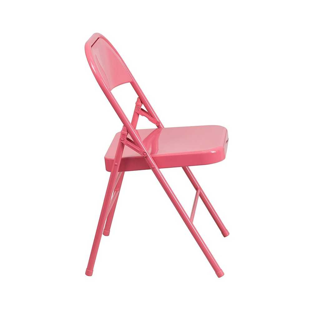 Series Bubblegum Pink Triple Braced & Double Hinged Metal Folding Chair