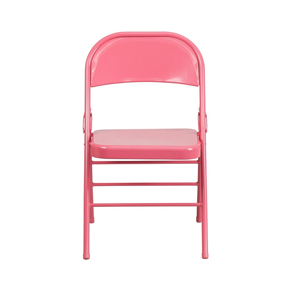 Series Bubblegum Pink Triple Braced & Double Hinged Metal Folding Chair