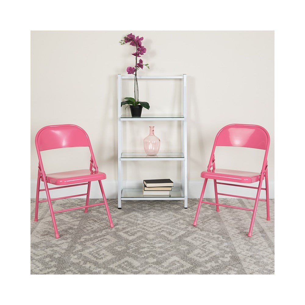 Series Bubblegum Pink Triple Braced & Double Hinged Metal Folding Chair