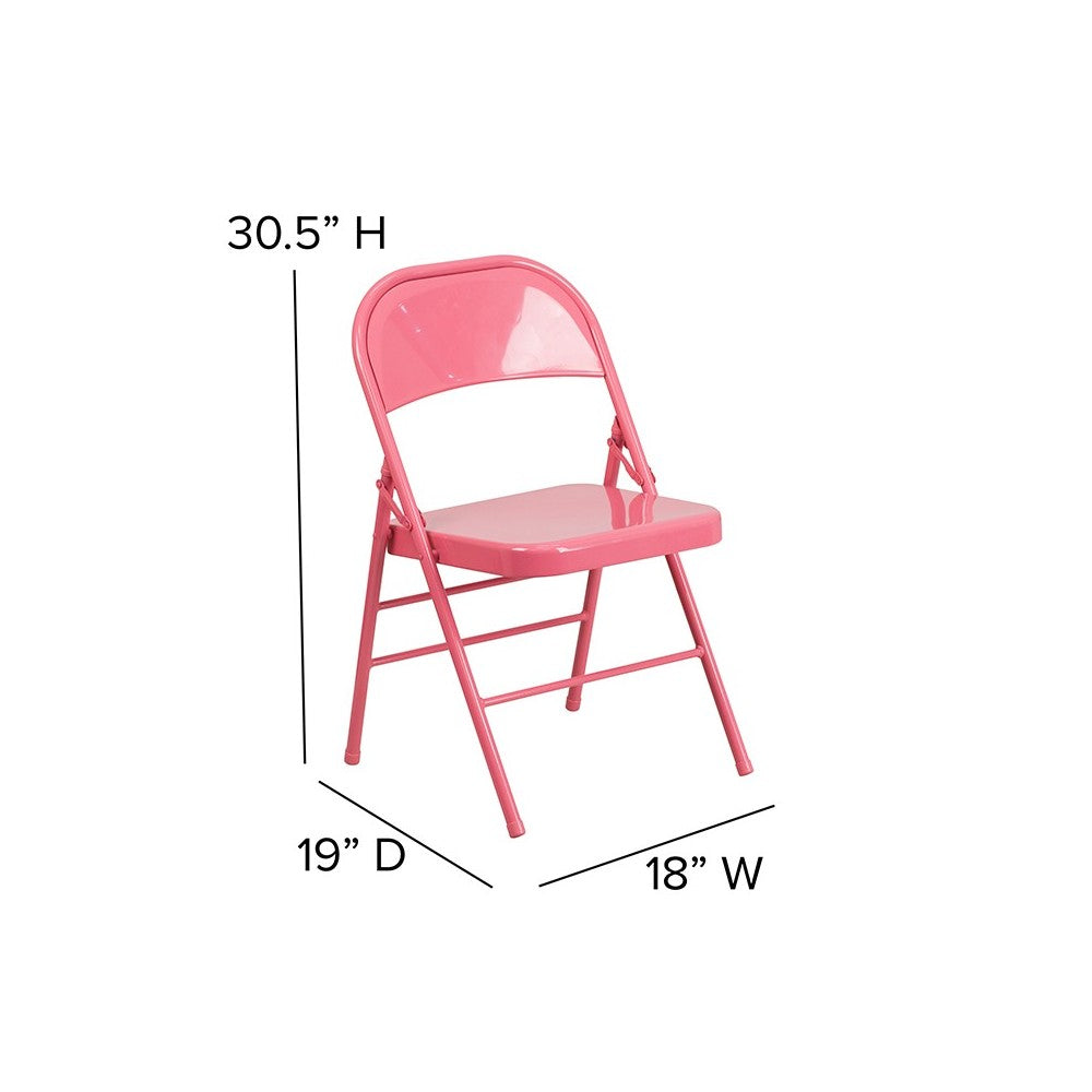 Series Bubblegum Pink Triple Braced & Double Hinged Metal Folding Chair