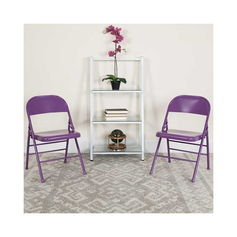 Series Impulsive Purple Triple Braced & Double Hinged Metal Folding Chair