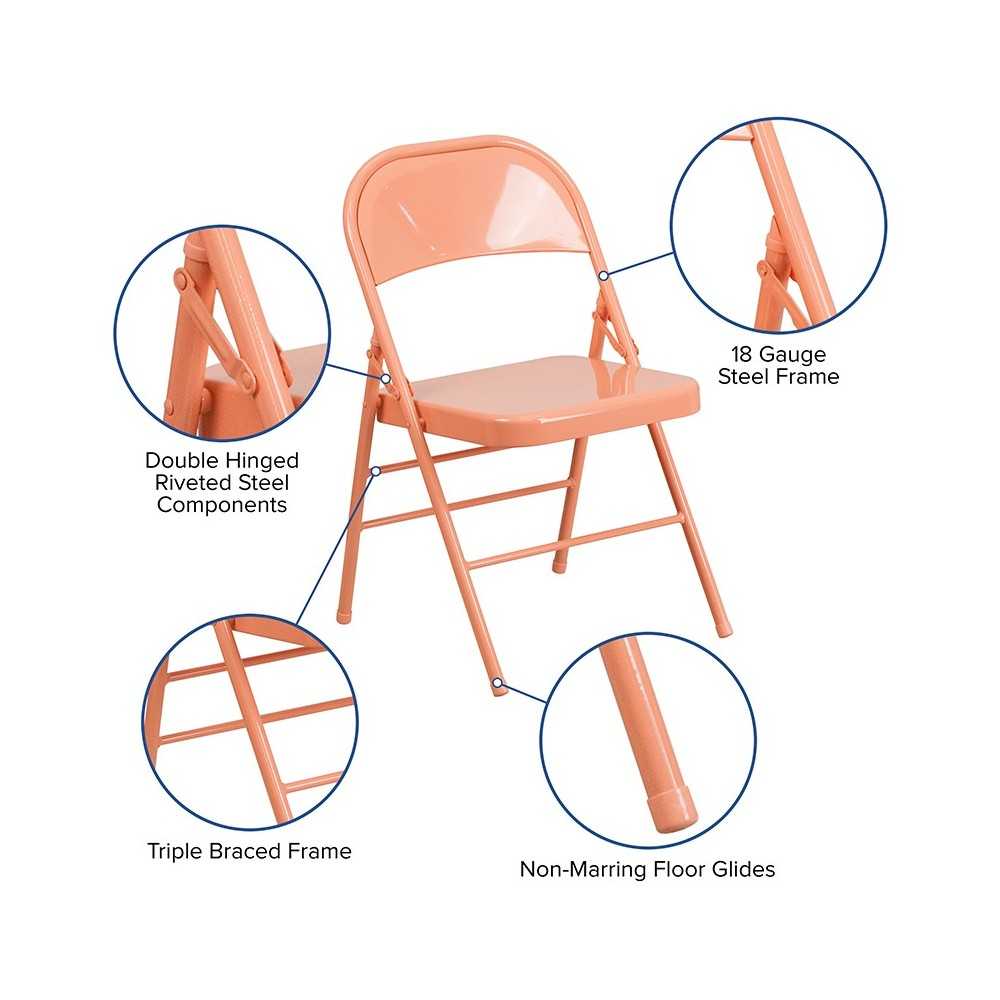 Series Sedona Coral Triple Braced & Double Hinged Metal Folding Chair