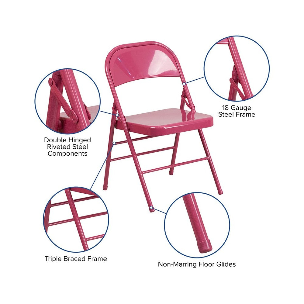 Series Shockingly Fuchsia Triple Braced & Double Hinged Metal Folding Chair