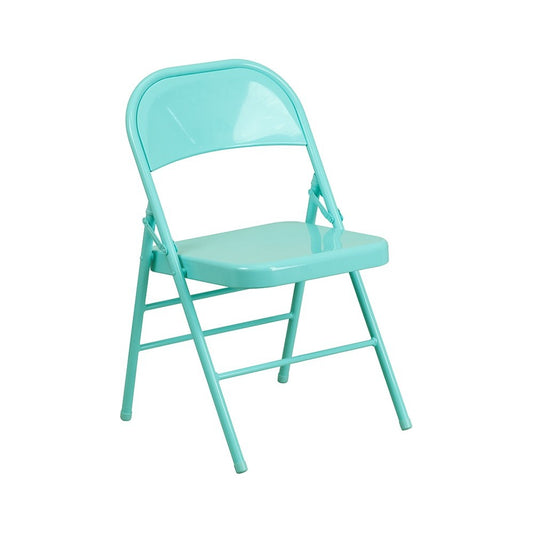 Series Tantalizing Teal Triple Braced & Double Hinged Metal Folding Chair