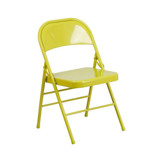Series Twisted Citron Triple Braced & Double Hinged Metal Folding Chair