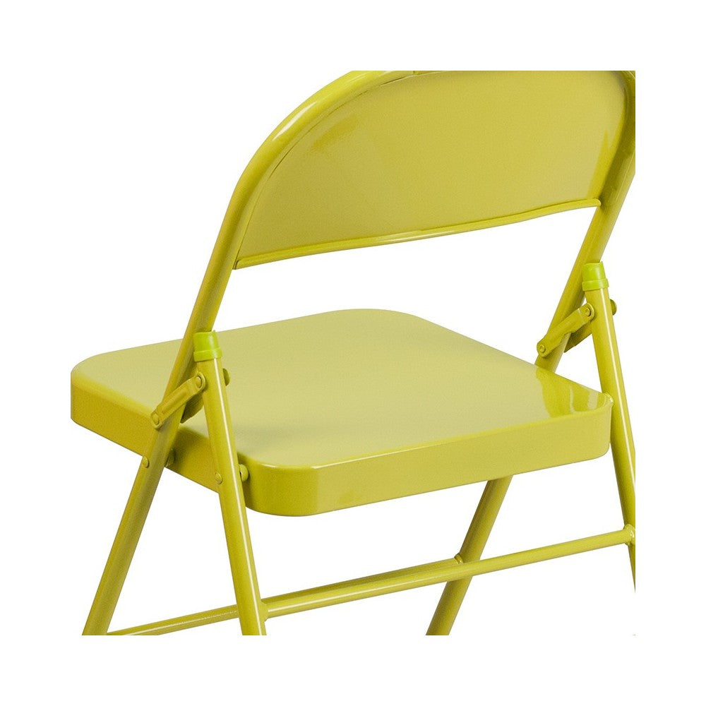 Series Twisted Citron Triple Braced & Double Hinged Metal Folding Chair