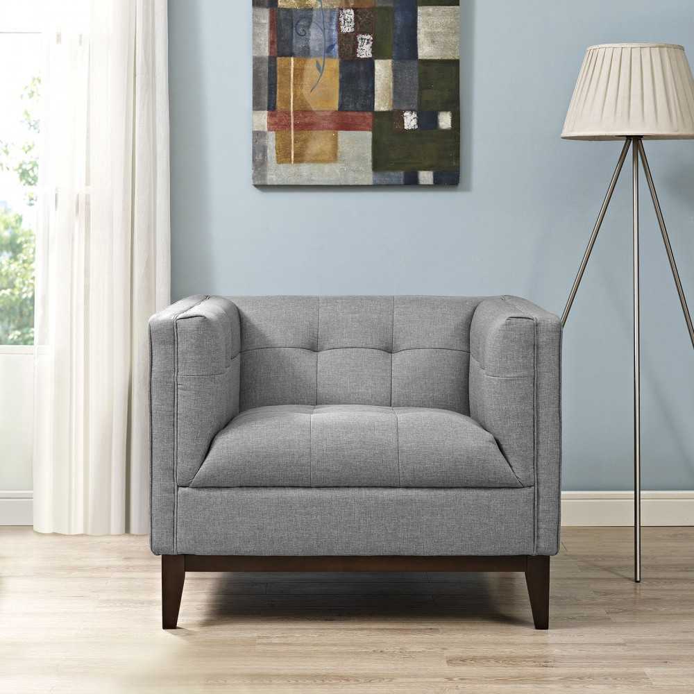 Serve Upholstered Fabric Armchair, Light Gray