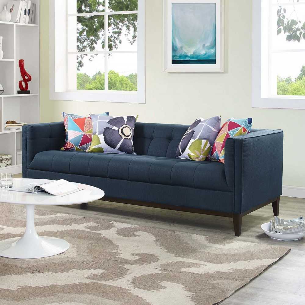 Serve Upholstered Fabric Sofa, Azure