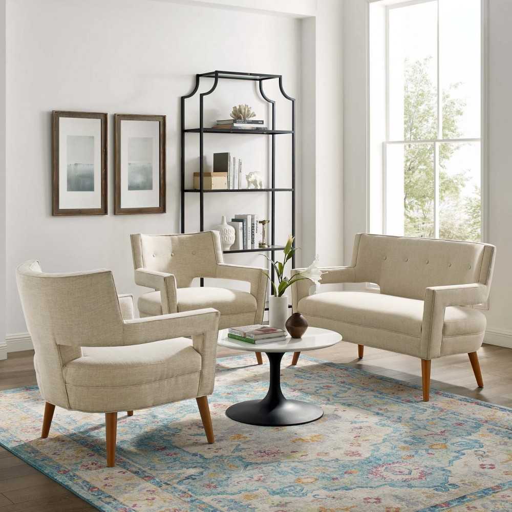 Sheer 3 Piece Upholstered Fabric Set, Sand