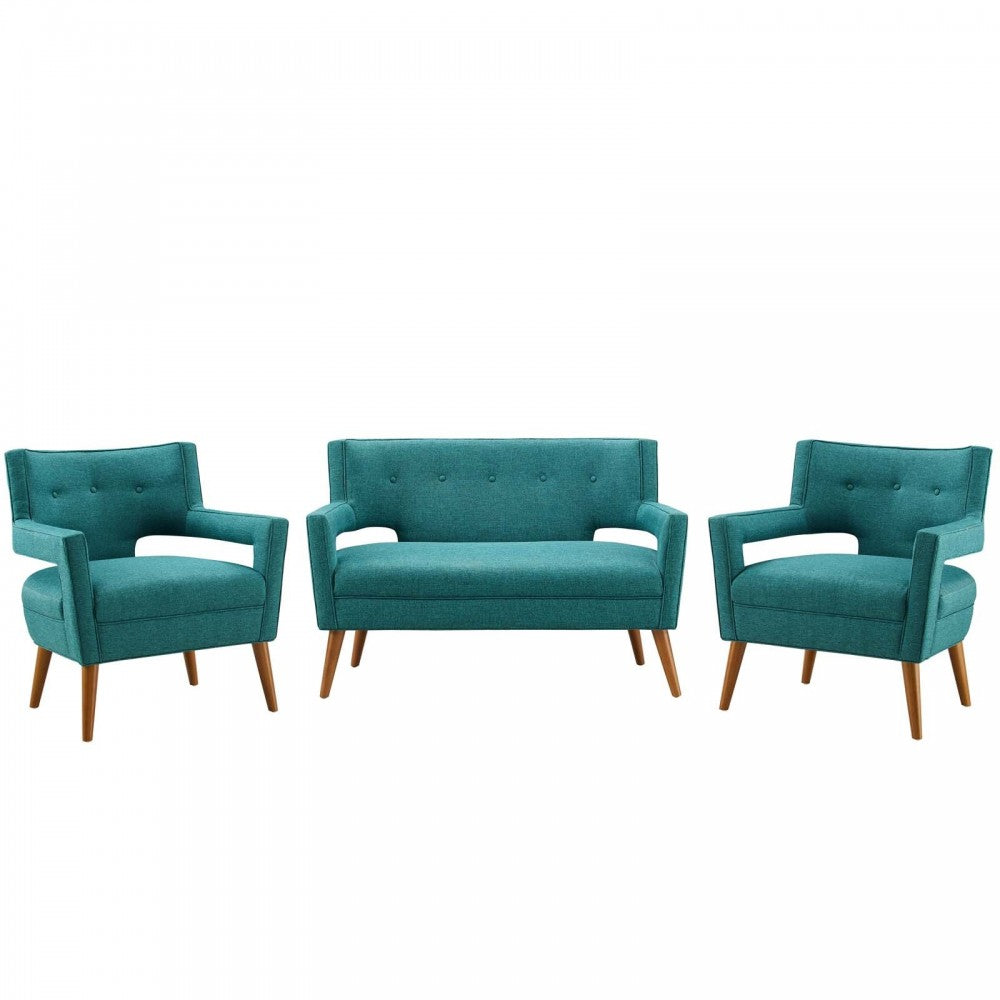 Sheer 3 Piece Upholstered Fabric Set, Teal