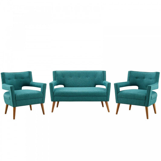 Sheer 3 Piece Upholstered Fabric Set, Teal