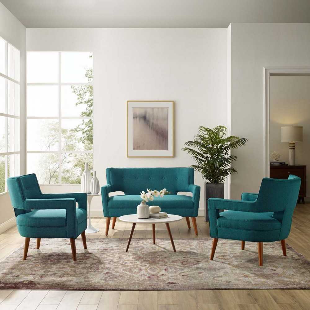 Sheer 3 Piece Upholstered Fabric Set, Teal