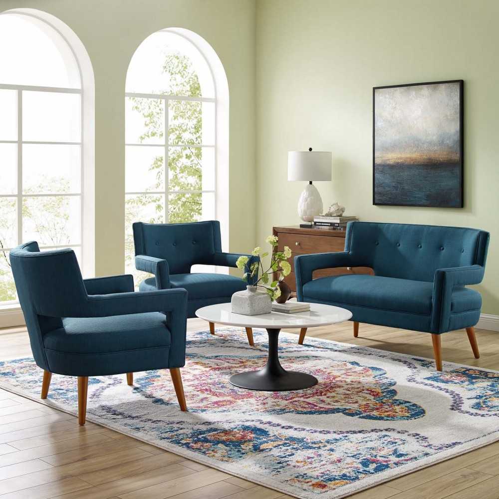 Sheer 3 Piece Upholstered Fabric Set, Azure