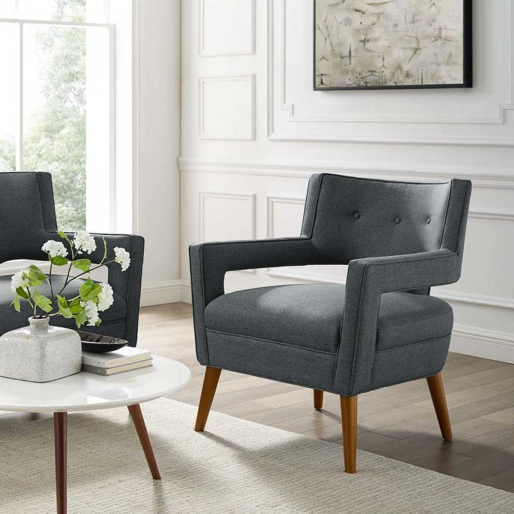 Sheer Upholstered Fabric Armchair, Gray